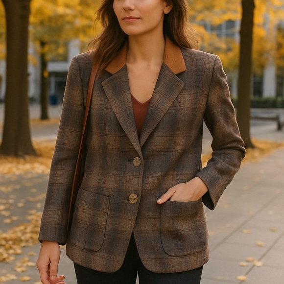 Vintage 90s Daniel Hechter Wool Blazer with Suede Collar 8 - Picture 1 of 16